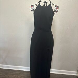 Kay Unger Black Embellished Ribbed Sheath Dress